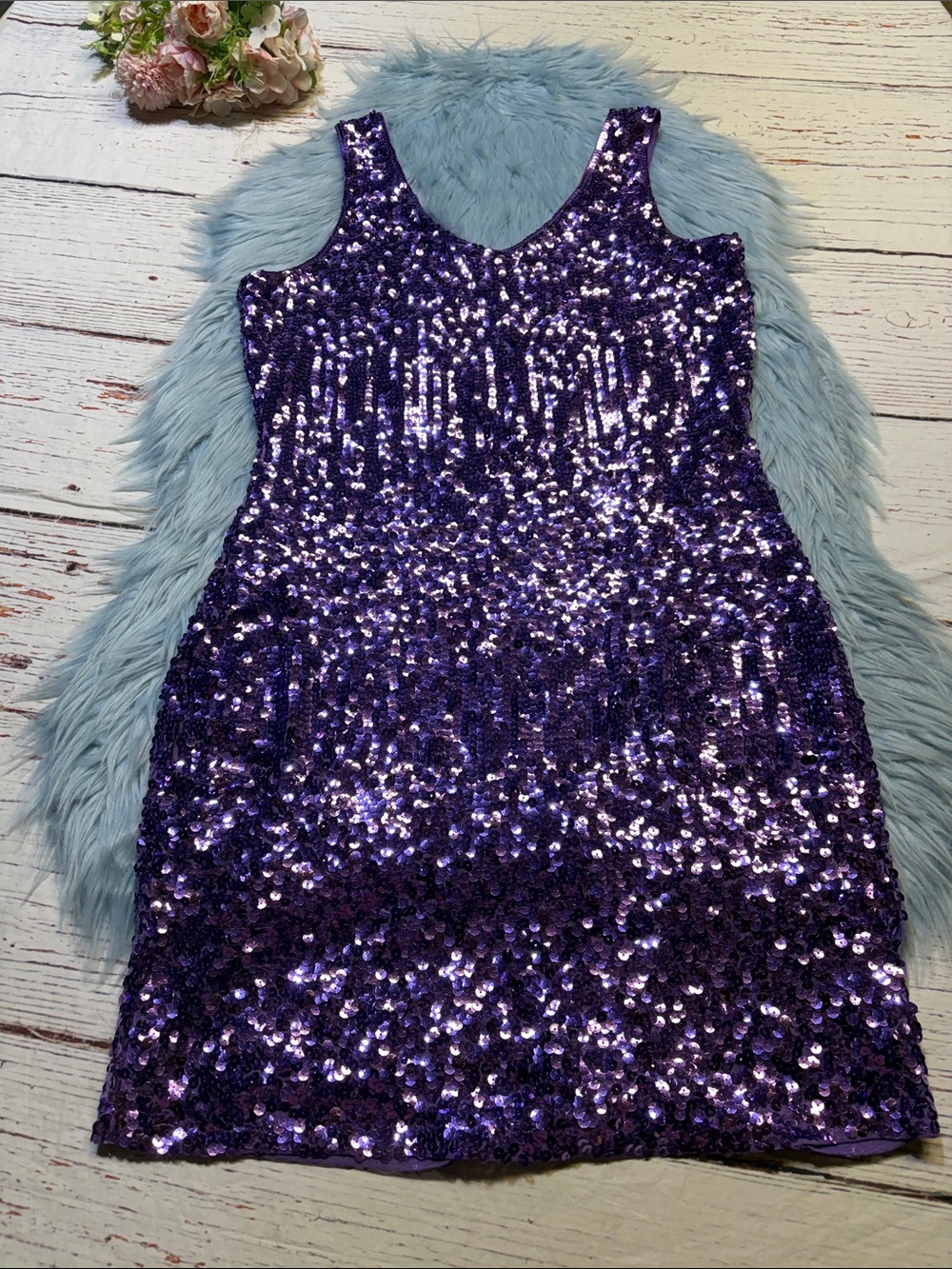 MANER Purple Sequin Tank Dress sz L